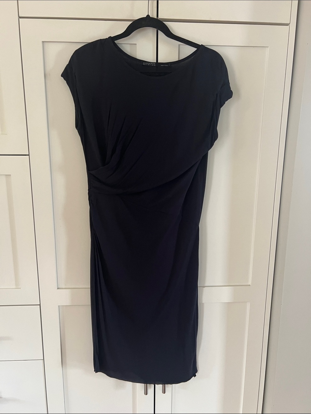 AllSaints Navy Blue Draped Cap-Sleeve Midi Dress